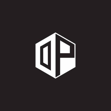 OP O P PO Logo monogram hexagon with black background negative space style