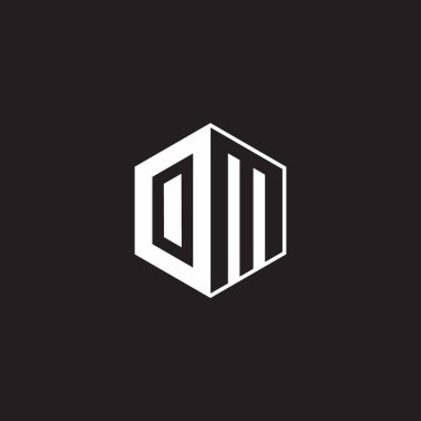 OM O M MO Logo monogram hexagon with black background negative space style