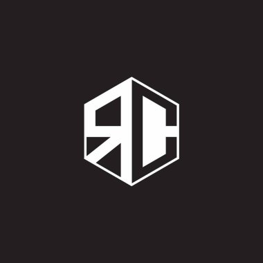 RC R C CR Logo monogram hexagon with black background negative space style