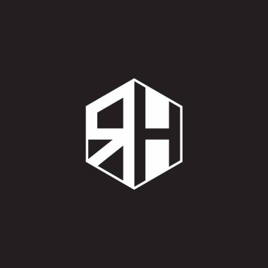 RH R H HR Logo monogram hexagon with black background negative space style