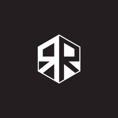 RR R Logo monogram hexagon with black background negative space style