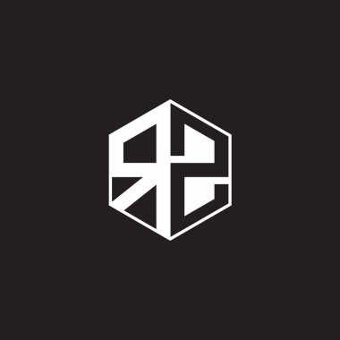 RZ R Z ZR Logo monogram hexagon with black background negative space style