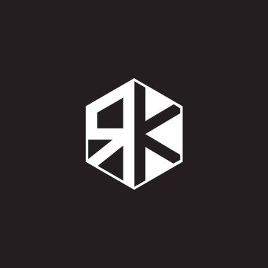 RK R K KR Logo monogram hexagon with black background negative space style