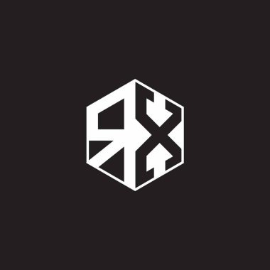 RX R X XR Logo monogram hexagon with black background negative space style