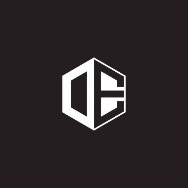 DE OE Logo monogram hexagon with black background negative space style