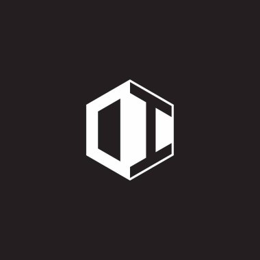 DI OI Logo monogram hexagon with black background negative space style