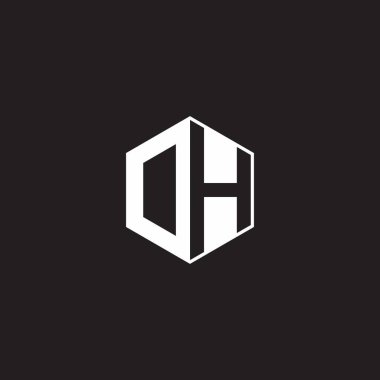 DH OH Logo monogram hexagon with black background negative space style