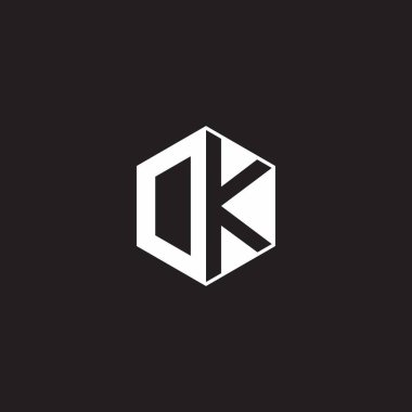 DK OK Logo monogram hexagon with black background negative space style