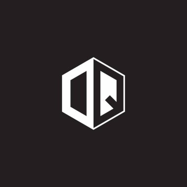 OQ DQ Logo monogram hexagon with black background negative space style