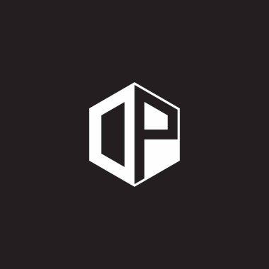 OP DP Logo monogram hexagon with black background negative space style
