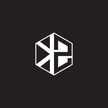 KZ K Z ZK Logo monogram hexagon with black background negative space style