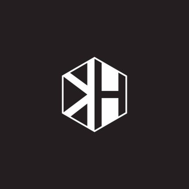 KH K H HK Logo monogram hexagon with black background negative space style