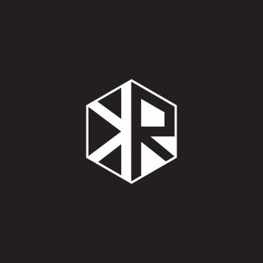 KR K R RK Logo monogram hexagon with black background negative space style