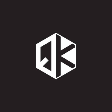 QK Q K KQ Logo monogram hexagon with black background negative space style