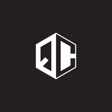 QC Q C CQ Logo monogram hexagon with black background negative space style
