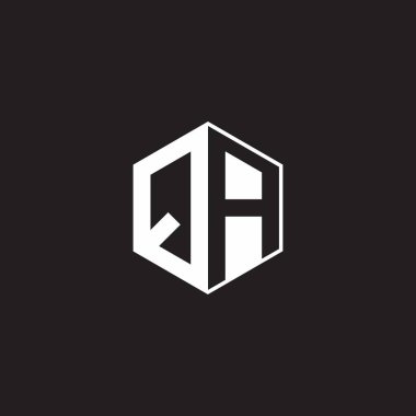 QA Q A AQ Logo monogram hexagon with black background negative space style