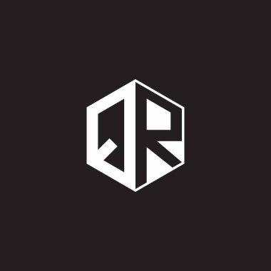 QR Q R RQ Logo monogram hexagon with black background negative space style