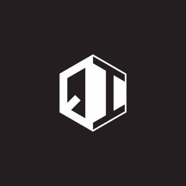 QI Q I IQ Logo monogram hexagon with black background negative space style
