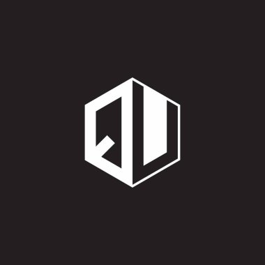 QU Q U UQ Logo monogram hexagon with black background negative space style