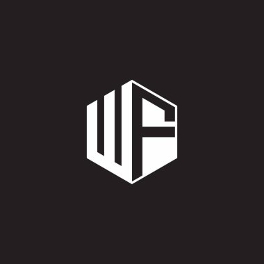 WF W F FW Logo monogram hexagon with black background negative space style