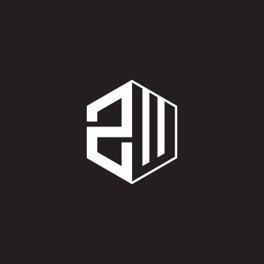 ZW Z W WZ Logo monogram hexagon with black background negative space style