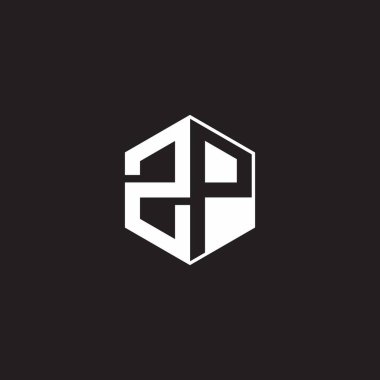 ZP Z P PZ Logo monogram hexagon with black background negative space style