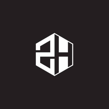 ZH Z H HZ Logo monogram hexagon with black background negative space style