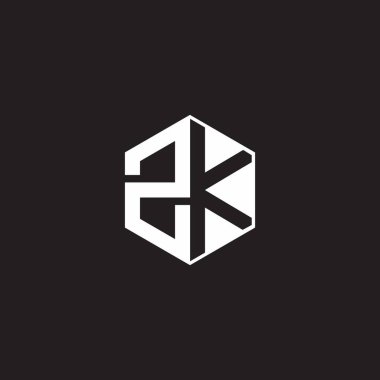 ZK Z K KZ Logo monogram hexagon with black background negative space style