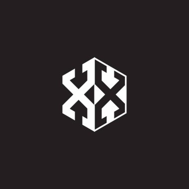 XX X Logo monogram hexagon with black background negative space style