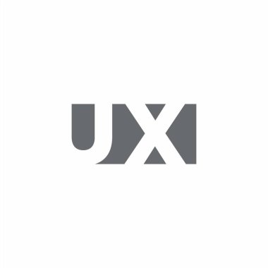 Beyaz arkaplanda izole edilmiş, negatif uzay tarzı tasarım şablonu olan UX logo monogramı