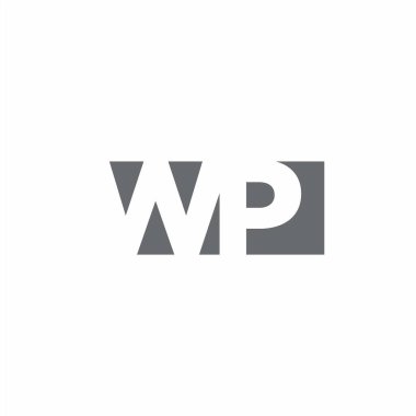 Beyaz arkaplanda izole edilmiş negatif uzay tarzı tasarım şablonuna sahip WP Logo monogramı