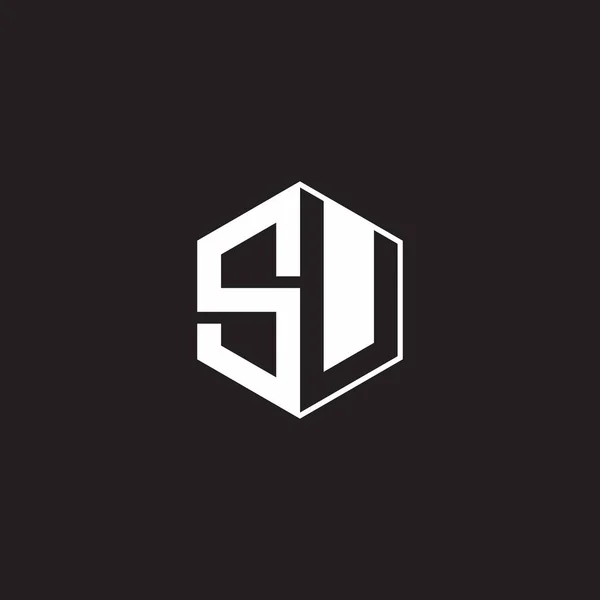 Logo Monogram Hexagon Black Background Negative Space Style — Stockvector