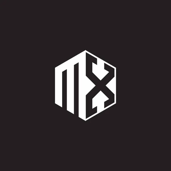 Logo Monogram Hexagon Black Background Negative Space Style — ストックベクタ