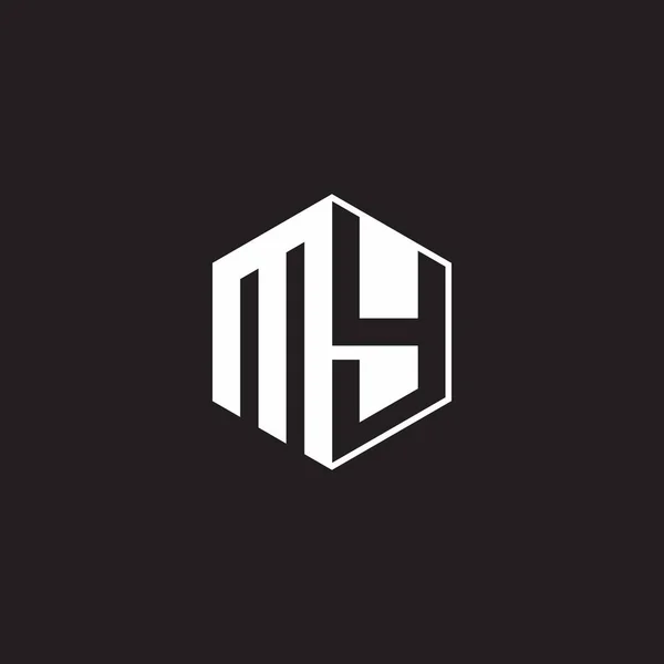 Мой Логотип Монограмма Шестиугольник Черным Фоном Отрицательный Пробел Стиль — стоковый вектор