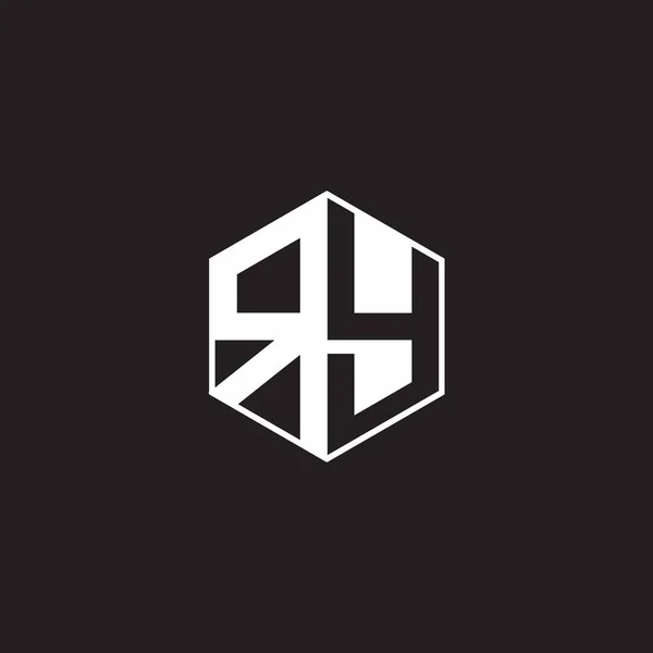 Logo Monogram Hexagon Black Background Negative Space Style — Vettoriale Stock