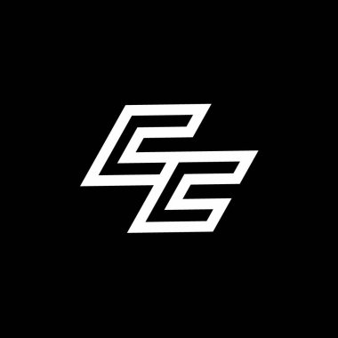 Siyah arkaplanda izole edilmiş negatif uzay tasarım şablonuna sahip CC logo monogramı