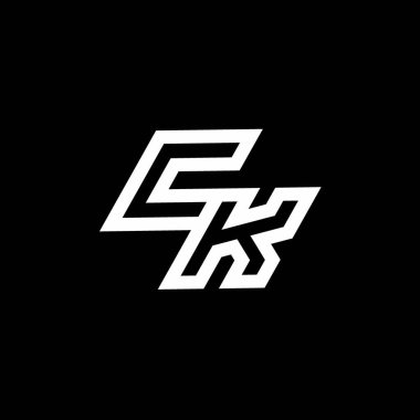 CK logo monogramı siyah arkaplanda izole edilmiş negatif uzay tasarım şablonu