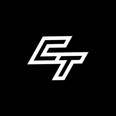 Siyah arkaplanda izole edilmiş negatif uzay tasarım şablonu ile CT logo monogramı