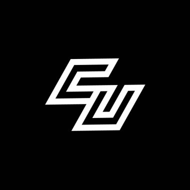 Siyah arkaplanda izole edilmiş negatif uzay tasarım şablonuna sahip CU logo monogramı