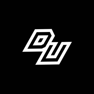 Siyah arkaplan üzerinde izole edilmiş DU logo monogramı ile aşağı stil negatif uzay tasarım şablonu