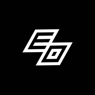 Siyah arkaplanda izole edilmiş negatif uzay tasarım şablonuna kadar uzanan EO logo monogramı