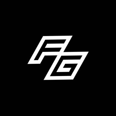 Siyah arkaplanda izole edilmiş negatif uzay tasarım şablonu ile aşağı stil kadar FG logo monogramı