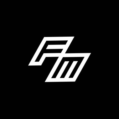 Siyah arkaplanda izole edilmiş negatif uzay tasarım şablonuna kadar olan FM logo monogramı