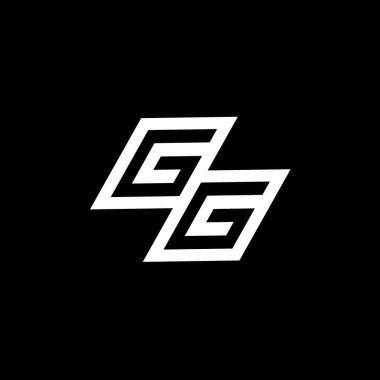Siyah arkaplanda izole edilmiş negatif uzay tasarım şablonuna kadar uzanan GG logo monogramı