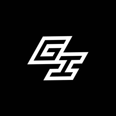 Siyah arkaplan üzerinde izole edilmiş GI logo monogramı ve aşağı stil negatif uzay tasarım şablonu