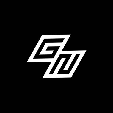 Siyah arkaplanda izole edilmiş negatif uzay tasarım şablonuna kadar uzanan GN logo monogramı