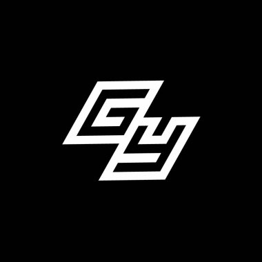 Siyah arkaplanda izole edilmiş negatif uzay tasarım şablonuna kadar uzanan GY logo monogramı