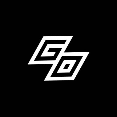 Siyah arkaplanda izole edilmiş negatif uzay tasarım şablonu ile GO logo monogramı