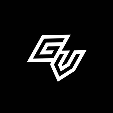 Siyah arkaplanda izole edilmiş negatif uzay tasarım şablonuna kadar uzanan GV logo monogramı