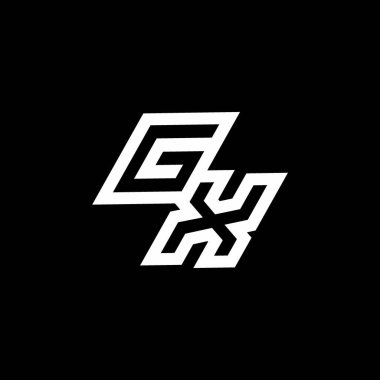 Siyah arkaplanda izole edilmiş negatif uzay tasarım şablonuna kadar uzanan GX logo monogramı